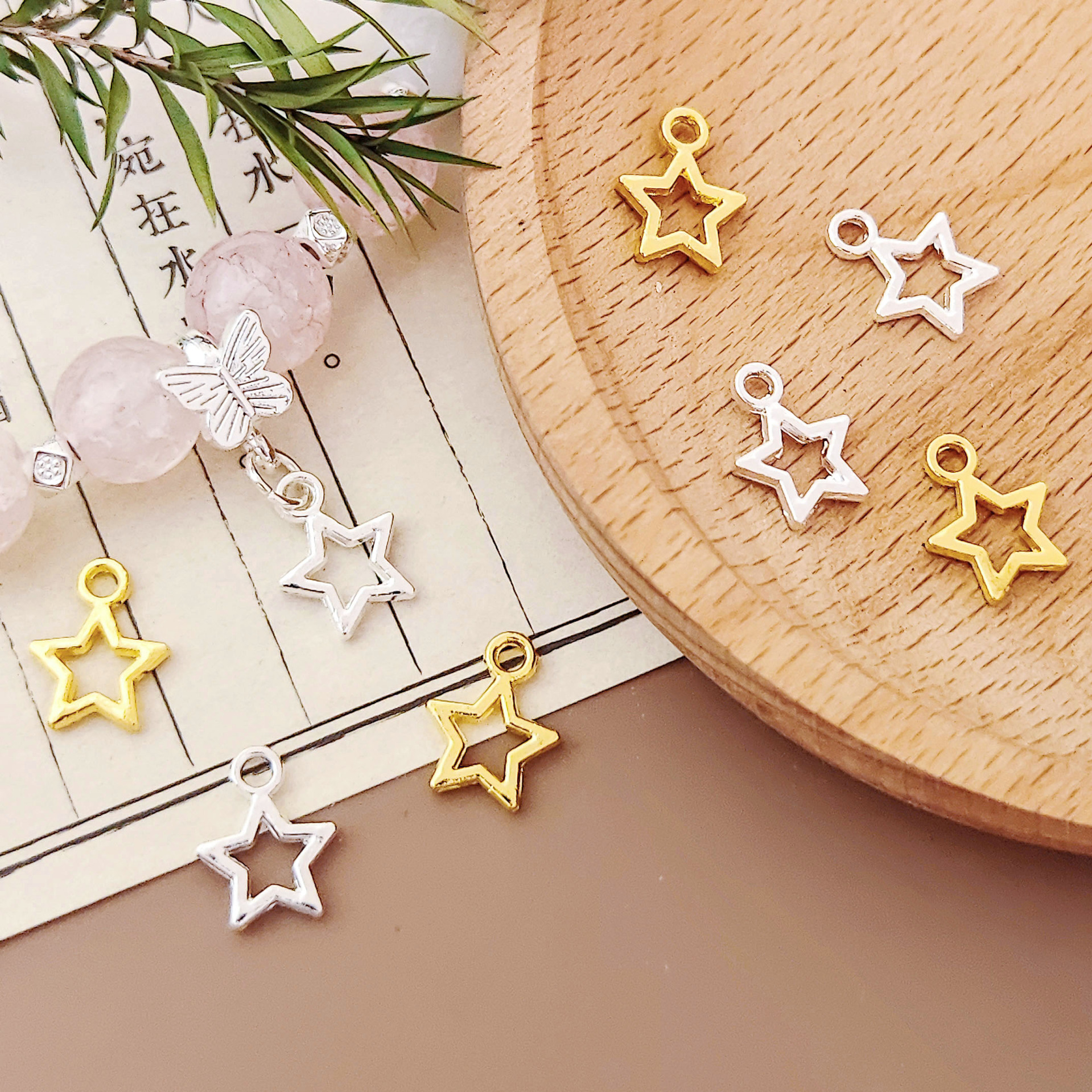 Alloy Star Pendant Bright Silver Diy With Hollow Star Bracelet Pendant...