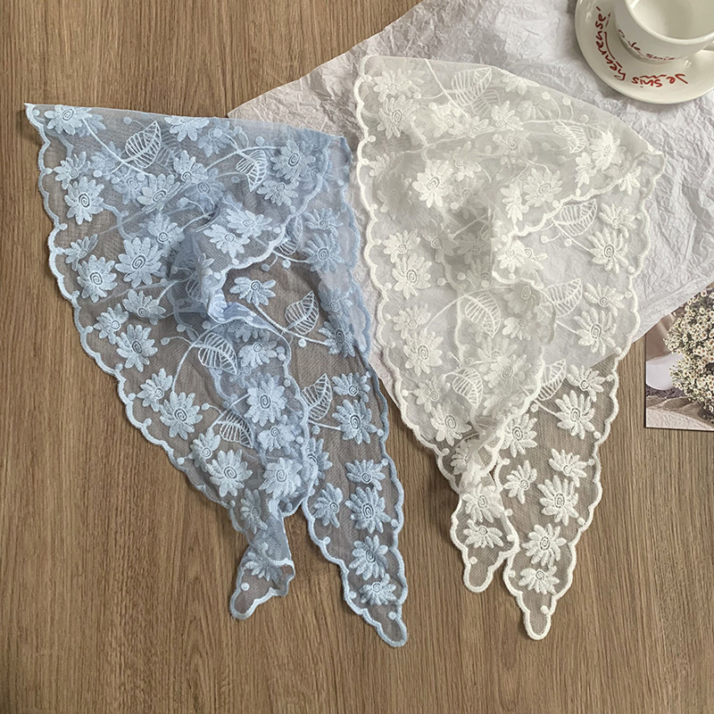 Bufanda triangular, pañuelo en la cabeza, niña de verano, nuevo estilo, protector para el cuello, bufanda pequeña, correa para el cabello dulce, cinta para el cabello, bufanda de seda de encaje, cintura