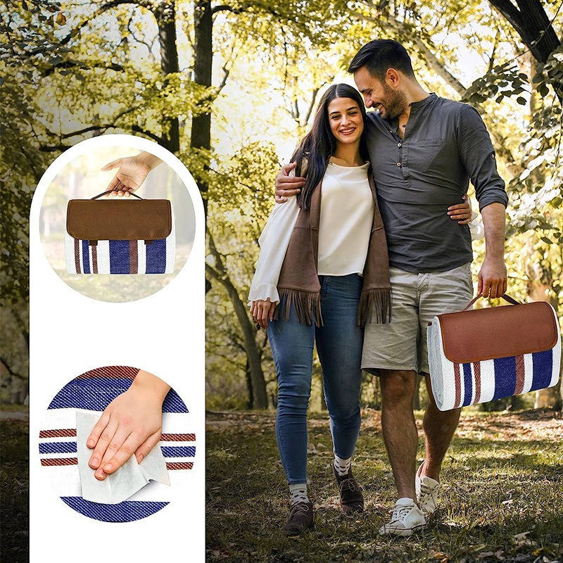 Couverture de pique-nique d'extérieur, tapis portable en acrylique avec poche zippée, couverture de voyage pliable pour le camping et la plage, logo personnalisé OEM disponible_voghion.com