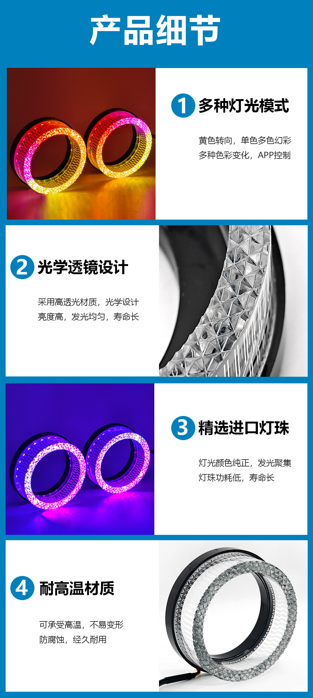 Cross-Border New Car Led Headlight Decorative Halo Ring with Colorful 5D Lens Angel Eyes Integrated Cover Turn Signal Modification