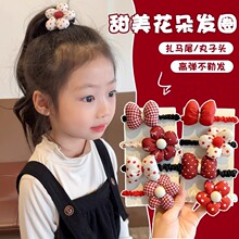 儿童安可拉红花朵发绳女童可爱蝴蝶结小肠发圈拜年小女孩头绳发饰