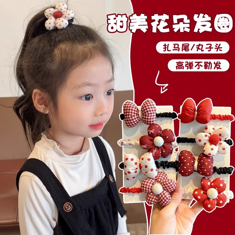 Niños Anchorá flores rojas cabello niñas lindas arco del intestino delgado anillo de cabello para saludar Año Nuevo niña pequeña cabeza de cabello adornamiento