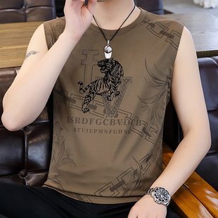 High-End Men's Ice Silk Jacquard Vest 2025 Summer New Plus Size Plus Size Quick-Drying Men's Sleeveless T-Shirt