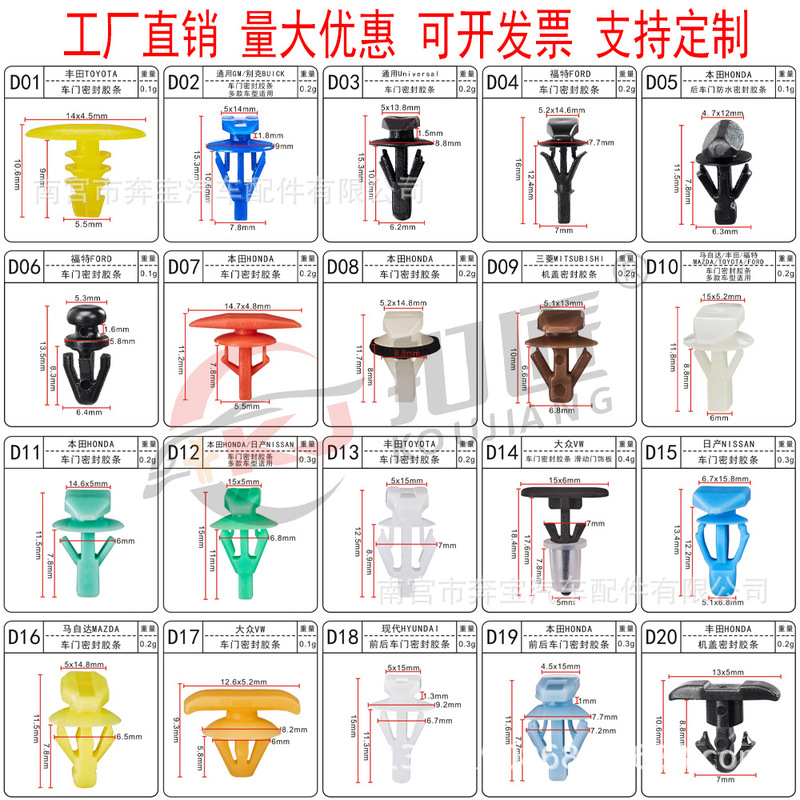 Car cover sealing strip, door sealing strip, top cover lining ventilation panel, front wall panel buckle