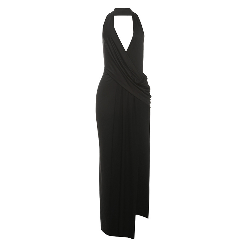 Backless Deep V Neck Maxi Dress Halter Neck High Slit Elegant Style Perfect for Evening Events Wholesale Available