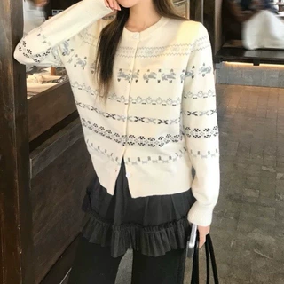 费尔岛针织开衫女2026秋季新款慵懒风宽松毛衣外套气质洋气上衣潮