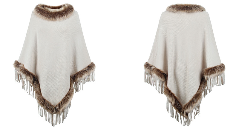 Knitted tassel cape women's solid color pullover loose shawl coat_voghion.com