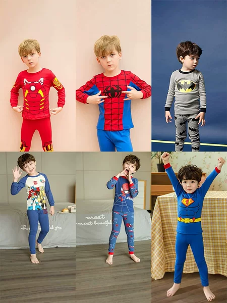 Marvel Heroes Children's Pajamas Spring, Autumn and Winter 2026 New Iron Man Pure Cotton Spider-Man Boys' Home Clothes Set