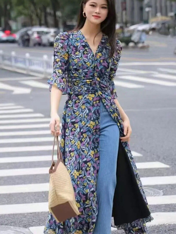 Đầm maxi nữ thắt eo họa tiết hoa nhí kiểu Pháp — Hồng anh đào mộng mơ