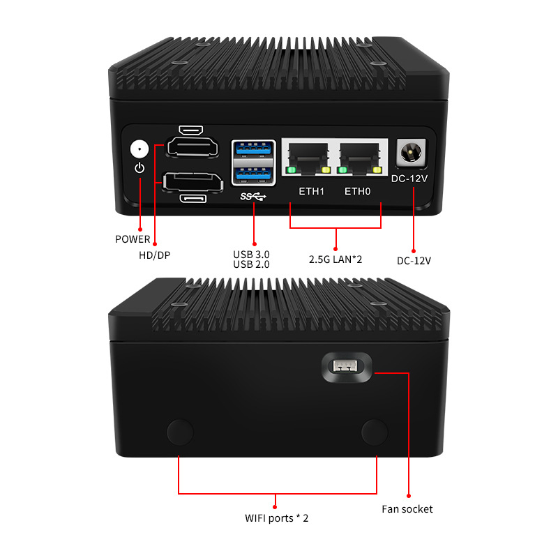 Enrutador suave puerto de red dual N100 mini computadora DDR5 8G/16G host de control industrial i226 tarjeta de red Gigabit