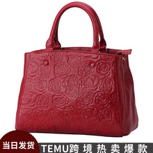 2025新款斜挎大容量托特包经典时尚手提真皮山茶花头层牛皮女包