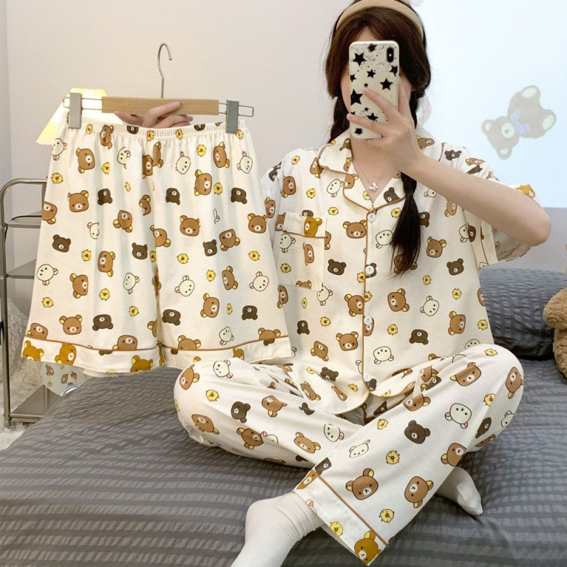 순면 브라운 리락쿠마 쓰리피스 반팔+반바지+바지