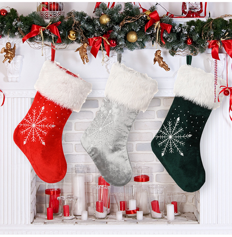 Christmas decorations electric embroidery snowflake Christmas socks high-grade Christmas socks gift bags window decoration_voghion.com