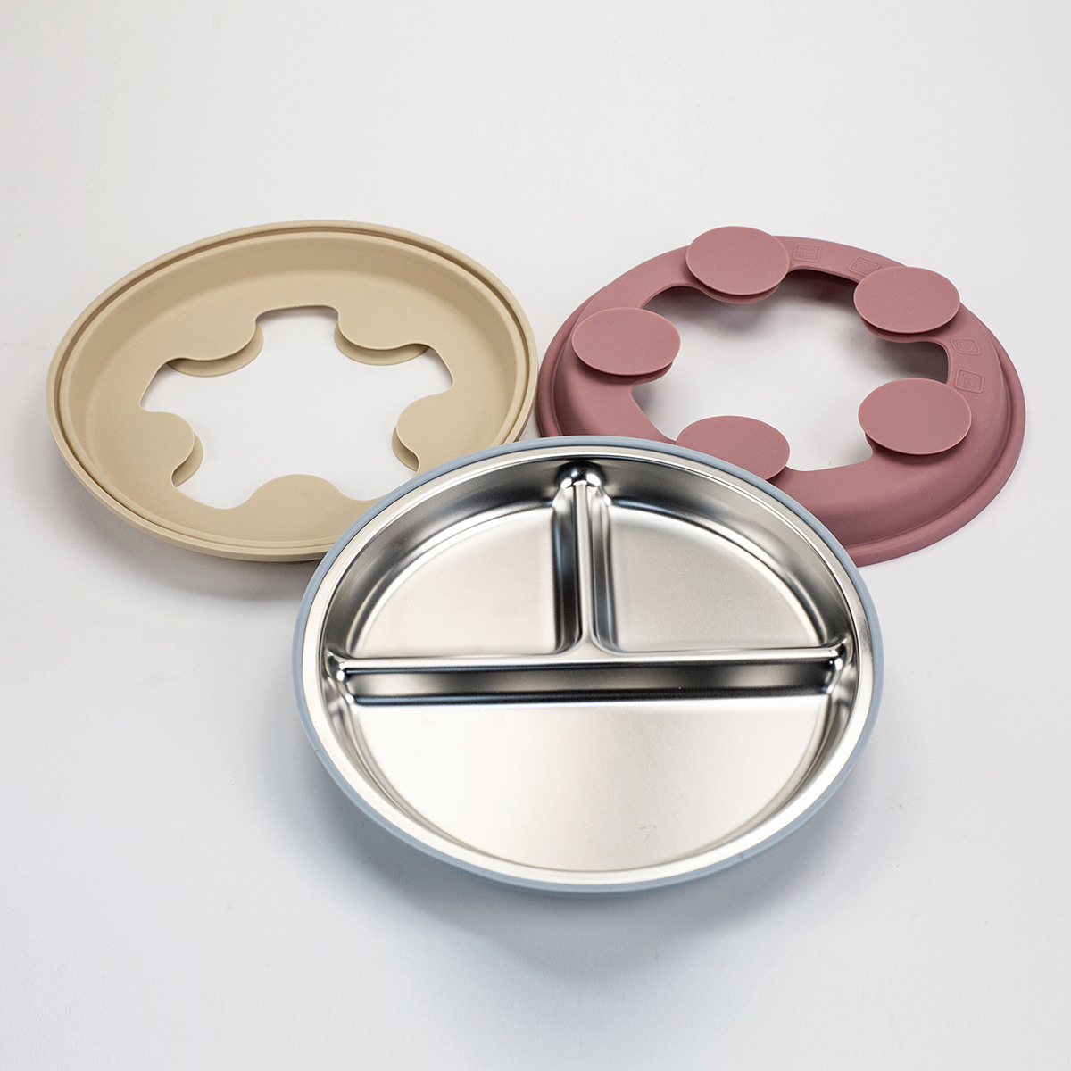 Tazón de alimentos suplementarios personalizados para bebés 304 cubiertos de acero inoxidable juegos de cubiertos de silicona para niños patrón impreso