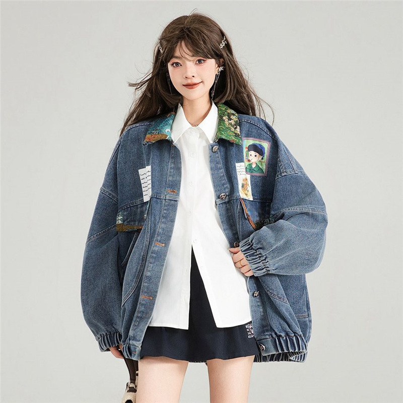 Retro Denim Jacket for Women 2025 Spring and Autum French Literary Jacquard Bow Decorated Loose Jacket Top Trendy