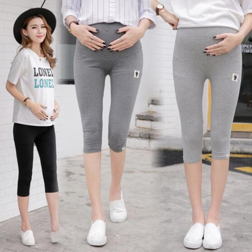 Maternity 7/8 Length Cat Icon Design Summer Thin Pregnancy High-Waist Pants Korean Style Base Pants