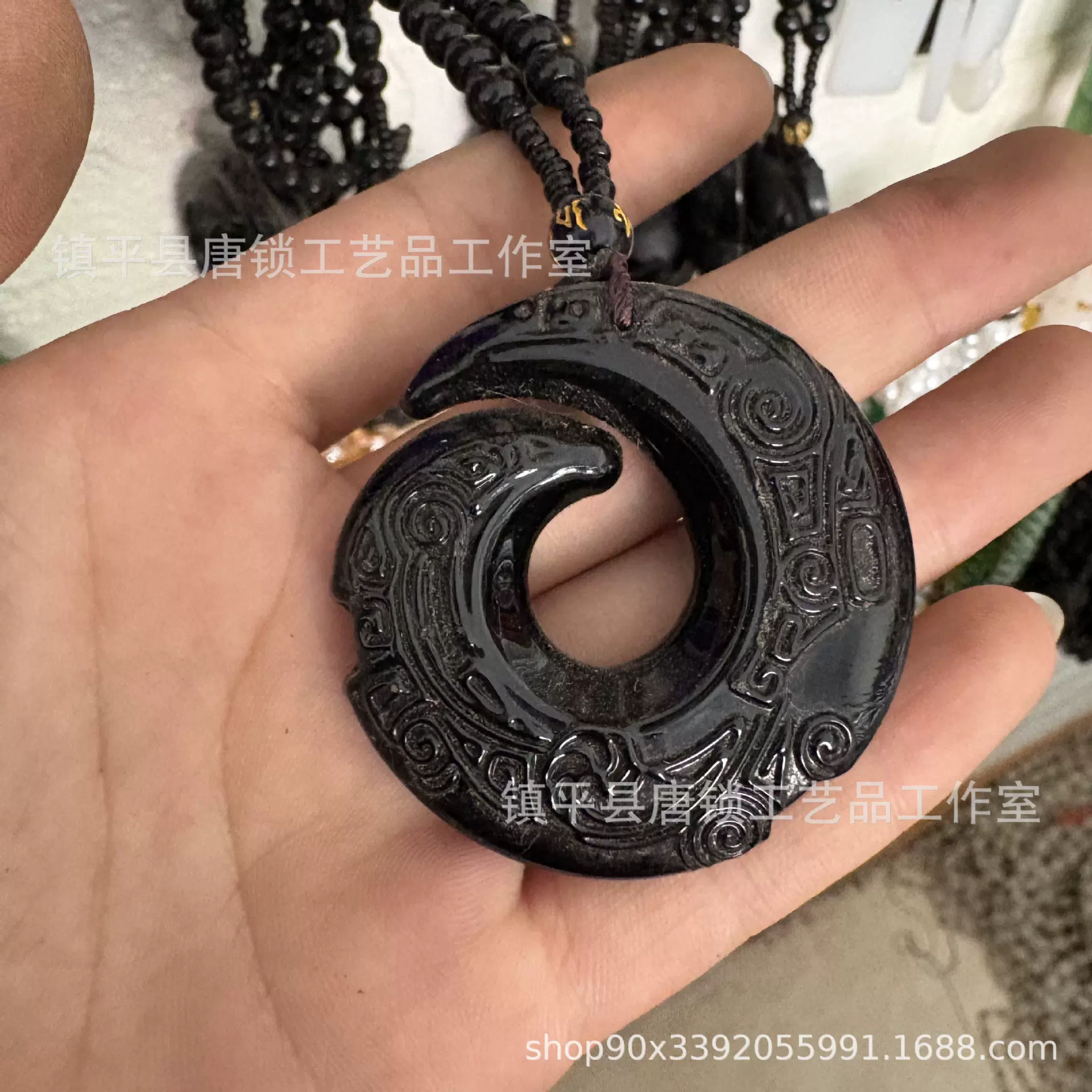 厂家批发仿黑曜石时来运转个性潮流时尚玻璃吊饰毛衣链