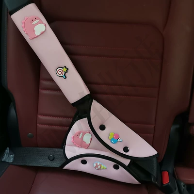 Children's Car Seatbelt Adjuster Anti-Neck-Strangling — Seat belt shoulder pad - pink-dinosaur-suit
