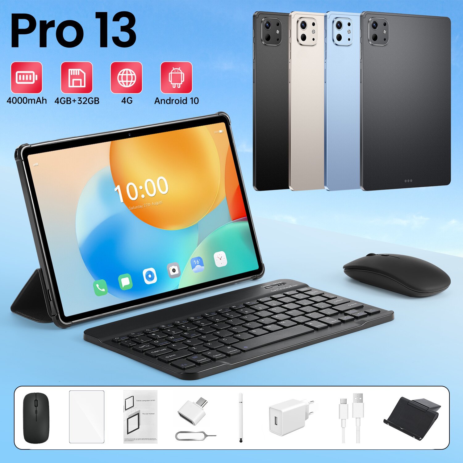 Pro 13跨境10.1寸4+32G四核芯片4G通话长续航外贸平板电脑