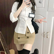 jk衬衫制服套装收腰衬衫纯欲风卡其色短裙百搭显瘦jk制服包臀裙