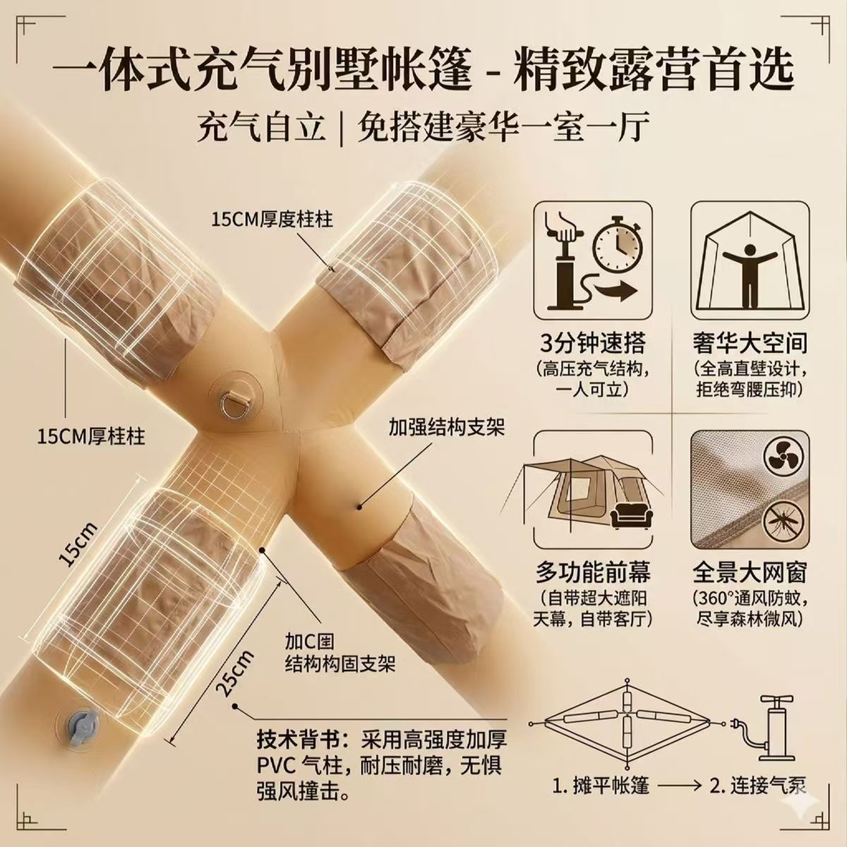 Outdoor Camping Inflatable Tent That Opens in One Second, Made of Oxford Cloth, Sun-Proof and Storm-Proof, Foldable Camping Tent in Stock