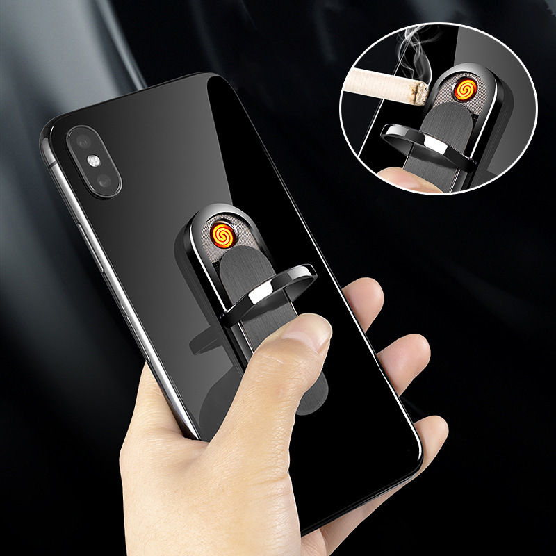 Multifunctional mobile phone ring buckle lighter charging USB car holder creative electronic cigarette lighter windproof personality