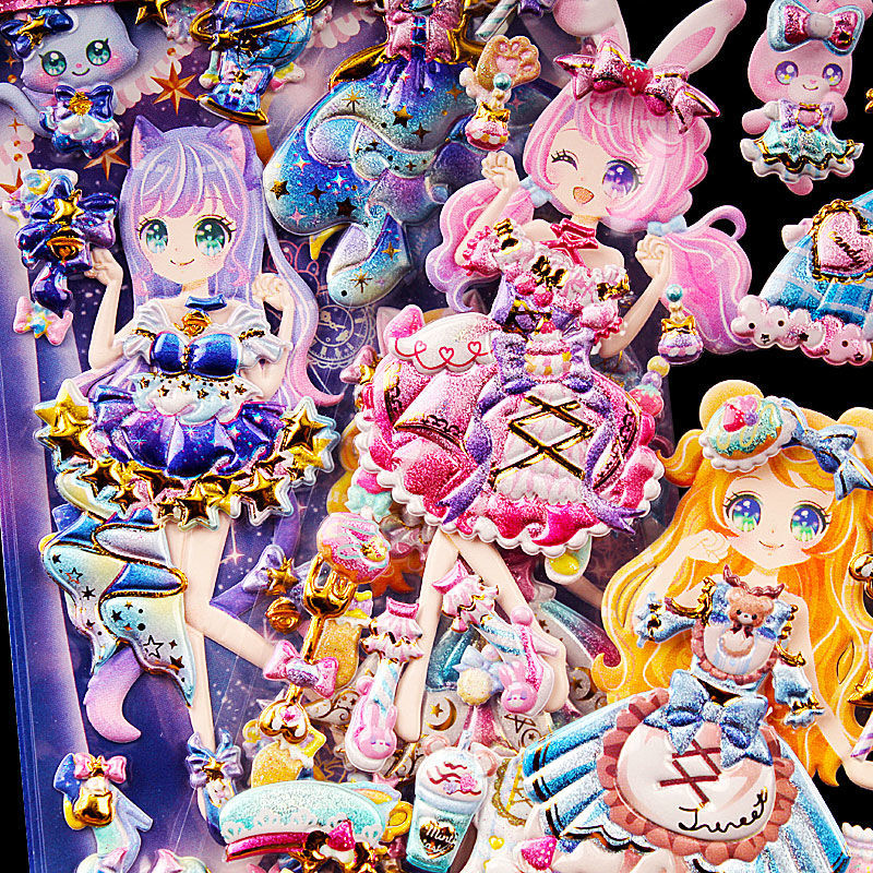 Dress-up stickers, starry cat cartoon bubble stickers, princess dress-up decorative stickers, early education toys for children and girls.