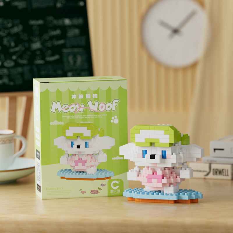 Compatible con LEGO gigante Panda flor azul lindo muñeca de dibujos animados montado bloques construcción juguete para niños puesto caja ciega al por mayor