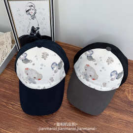 韩版拼色可爱卡通印花遮阳网眼鸭舌帽女夏季透气防晒百搭棒球帽