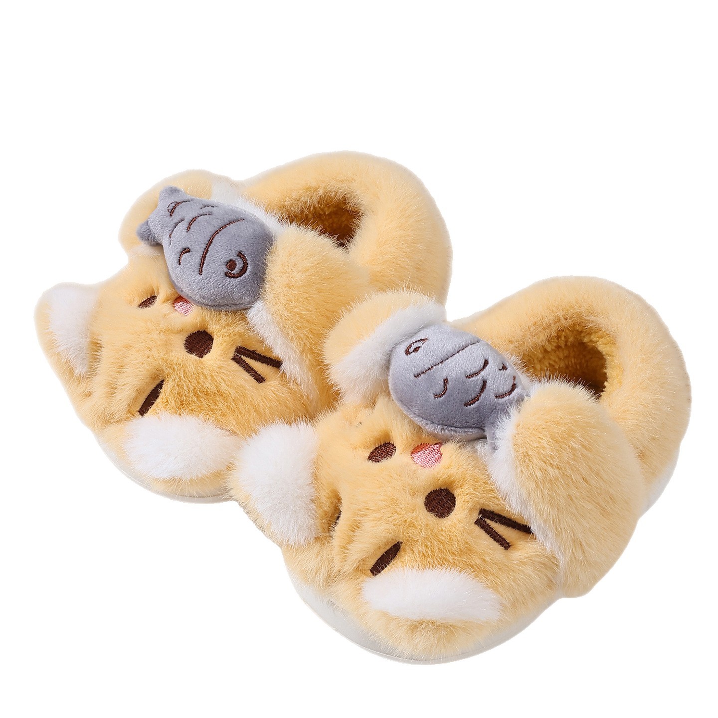 Nuevas zapatillas de algodón para niños, dibujos animados de invierno lindas niñas de peluche conejo estereoscópico bolsas de jardín de infantes zapatillas de tacón