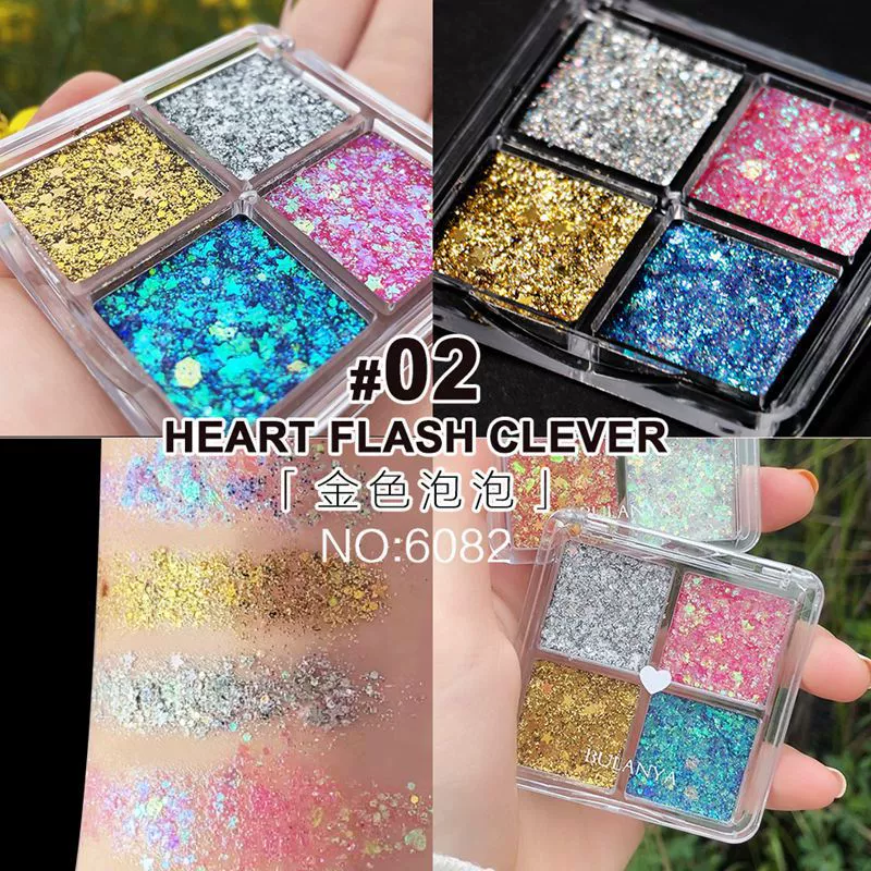 Нейл sequins, тени для век, клей, основа под макияж, хайлайтер, 4 цвета, без клея