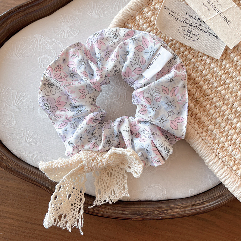 Tela floral de ensueño, lazo para el cabello del intestino grueso, pintura al óleo francesa, lazo, cuerda para la cabeza linda y simple, accesorios para el cabello con banda de goma de estilo universitario