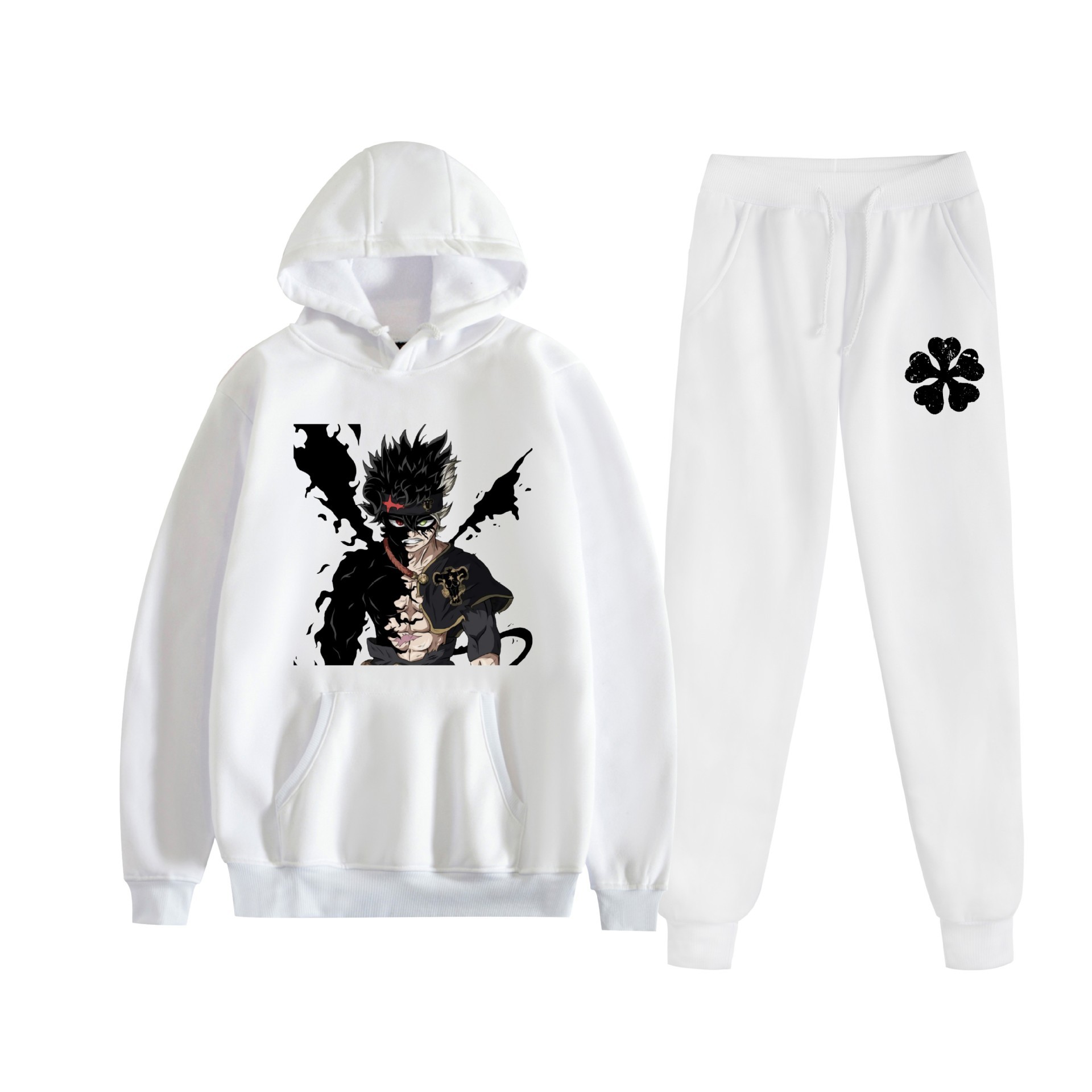 Europa y América otoño e invierno negro trébol de cuatro hojas periférico bidimensional hombres y mujeres deportes de ocio más suéter con capucha de terciopelo traje al por mayor