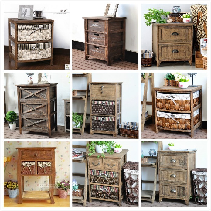 Mayorista retro madera maciza moderna simple 40CM mesita de cabecera estilo pastoral americano tela de caña almacenar armario de almacenamiento completo