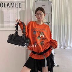 ME KAKAMEE十三行秋季美式喷画趣味卡通圈圈大版宽松卫衣女 8917