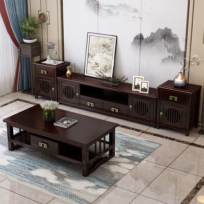 New Chinese style TV cabinet solid wood tea table combination Light extravagance Storage Cabinet modern Simplicity Small apartment a living room furniture