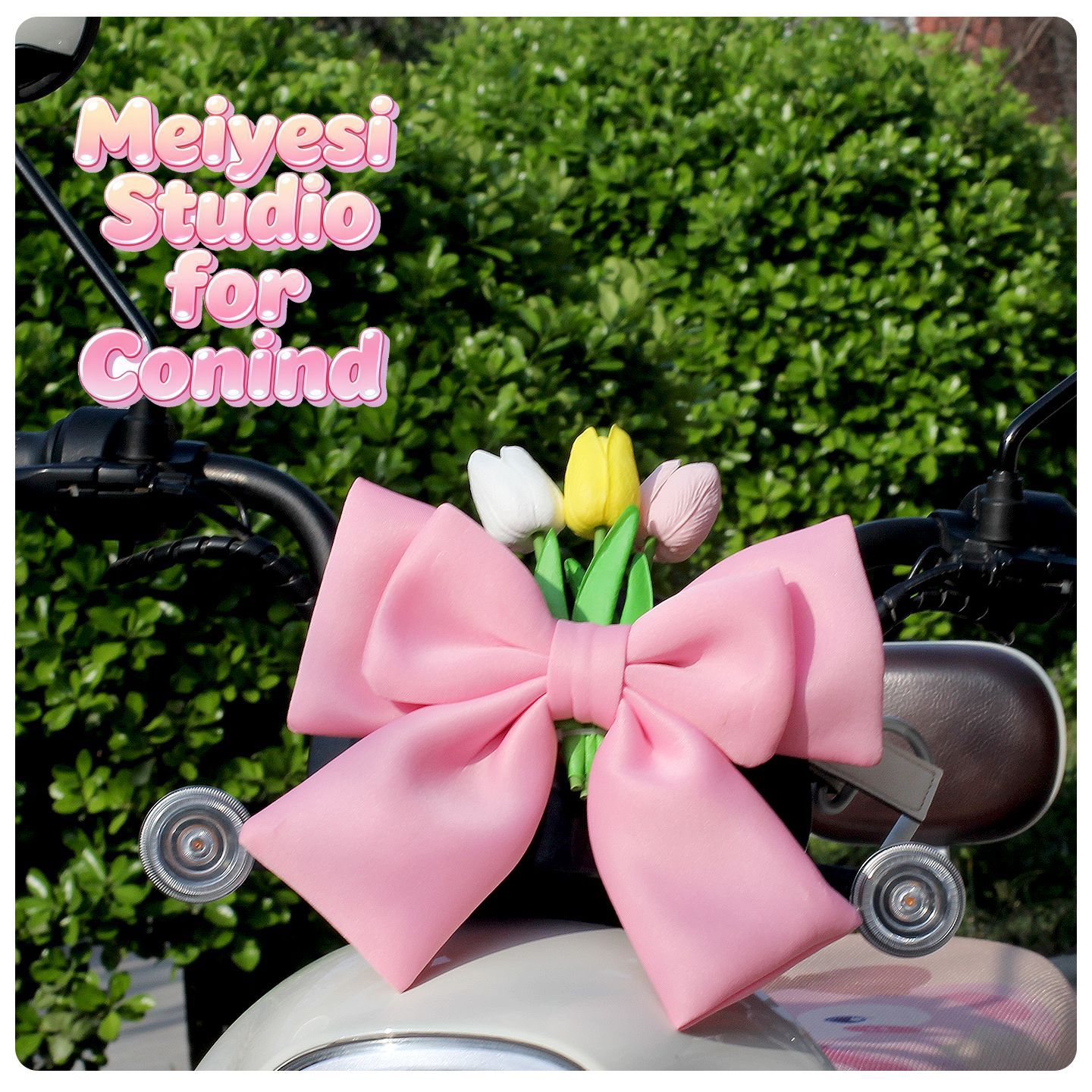 Auto eléctrico arco decoración de corazón de niña adornos tulipanos 2026 nuevos accesorios de motocicleta de baterías de chicas
