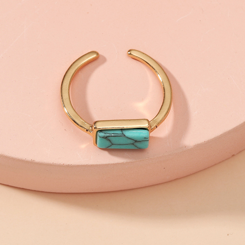 Alloy Rectangular Turquoise Open Foot Ring Wholesale Jewelry Nihaojewelry display picture 3