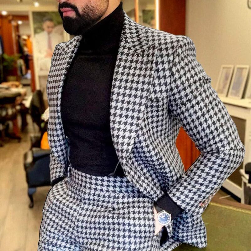 Houndstooth men's suit set two-piece, AliExpress, British style, retro, slim fit, fashionable, casual, everyday wear
