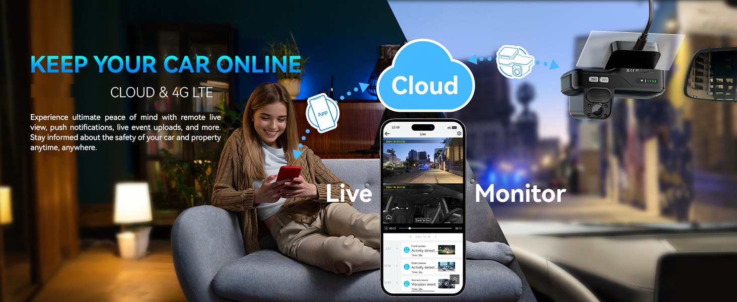 Cross-Border Driving Recorder with 4g Remote Real-Time Monitoring, Front and Rear Dual Radar Detection, Video Cloud Storage, and Sentry Mode