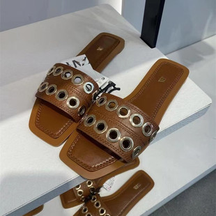 Original Original Standard Zar New Hardware Buckle Punched Flats Sandals Spanish Fashion Women's Slippers