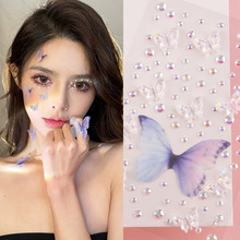 跨境新款极光AB蝴蝶钻石贴纸眉心贴水钻珍珠贴脸贴彩妆饰品儿童妆