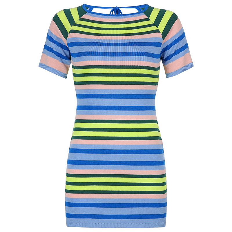 nihaostyle clothing wholesale Striped contrast halter strap casual holiday style dress NSKAJ65698