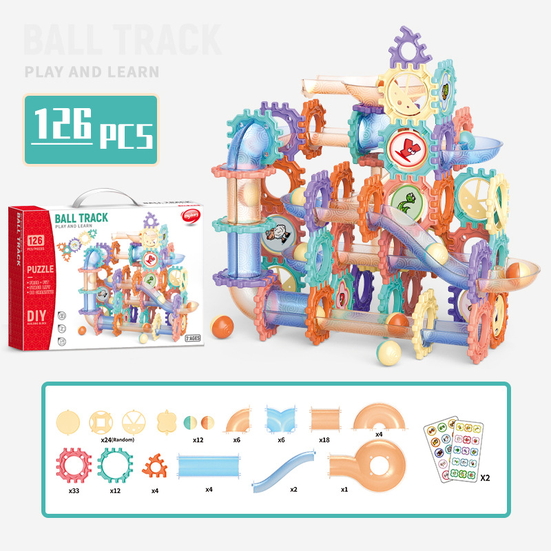 Rompecabezas para niños DIY variedad rompecabezas bloques de construcción de bolas juguete 3D tridimensional pista de bolas bloques de construcción 186 piezas image 9