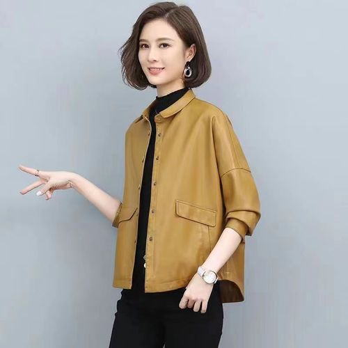 Leather jacket women's short style 2023 spring and autumn new Korean style leather jacket women's casual loose leather jacket wholesale