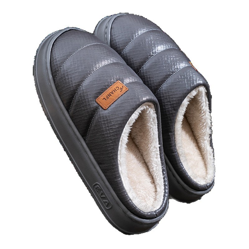 2025 nuevas zapatillas de algodón para hombres en invierno pu impermeable a prueba de desgaste fondo grueso antideslizante para el hogar interior mujeres a prueba de frío image 6