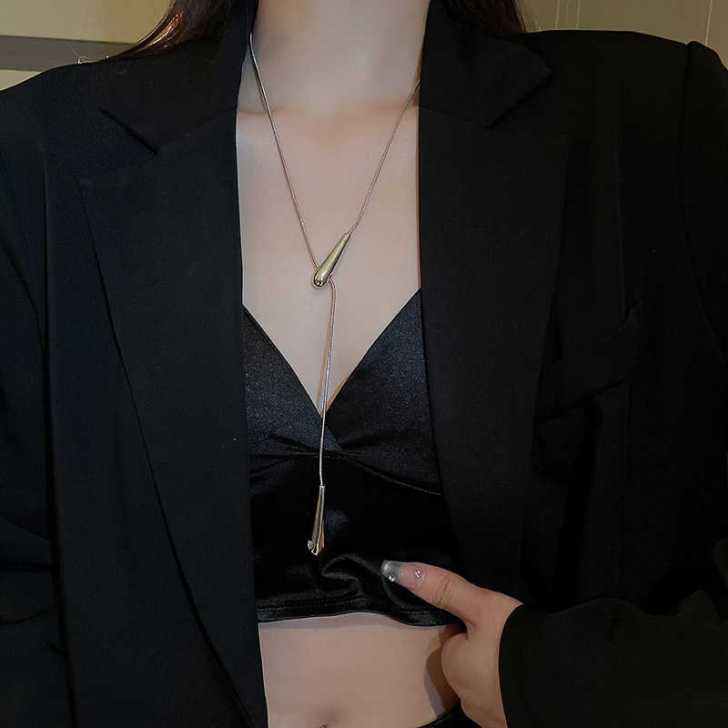 欧美跨境几何水滴高级感项链小众气质冷淡风毛衣链秋冬新款饰品女详情2
