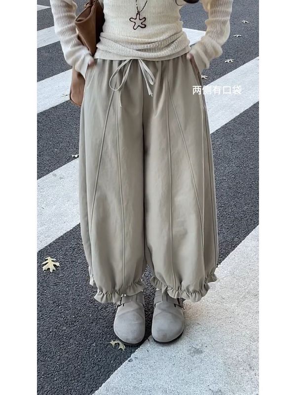 高腰花苞阔腿休闲裤女2025秋季新款显瘦小个子休闲宽松九分灯笼裤|undefined