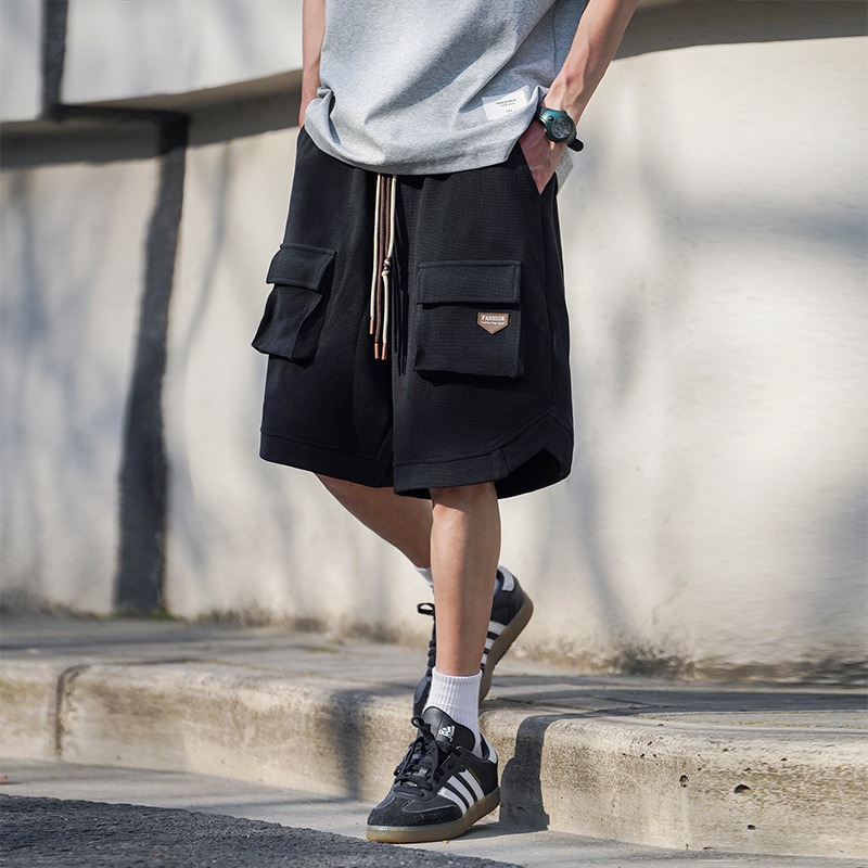 Summer Men's Shorts with Multiple Pockets, Large Size, Loose and Comfortable, High Street Drawstring Sports and Leisure Pants