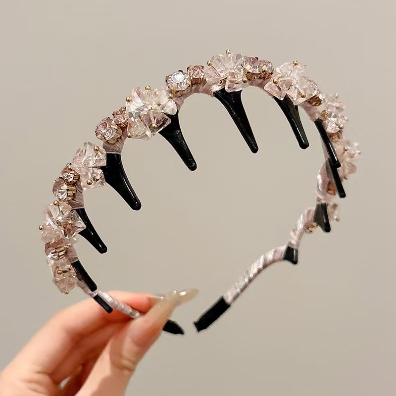 新しいクリスタル歯付きライト高級フルダイヤモンドヘアバンドヘアアクセサリーシンプルな気質レトロ多用途薄型ヘッドバンドヘアピン女性のヘアアクセサリー|undefined